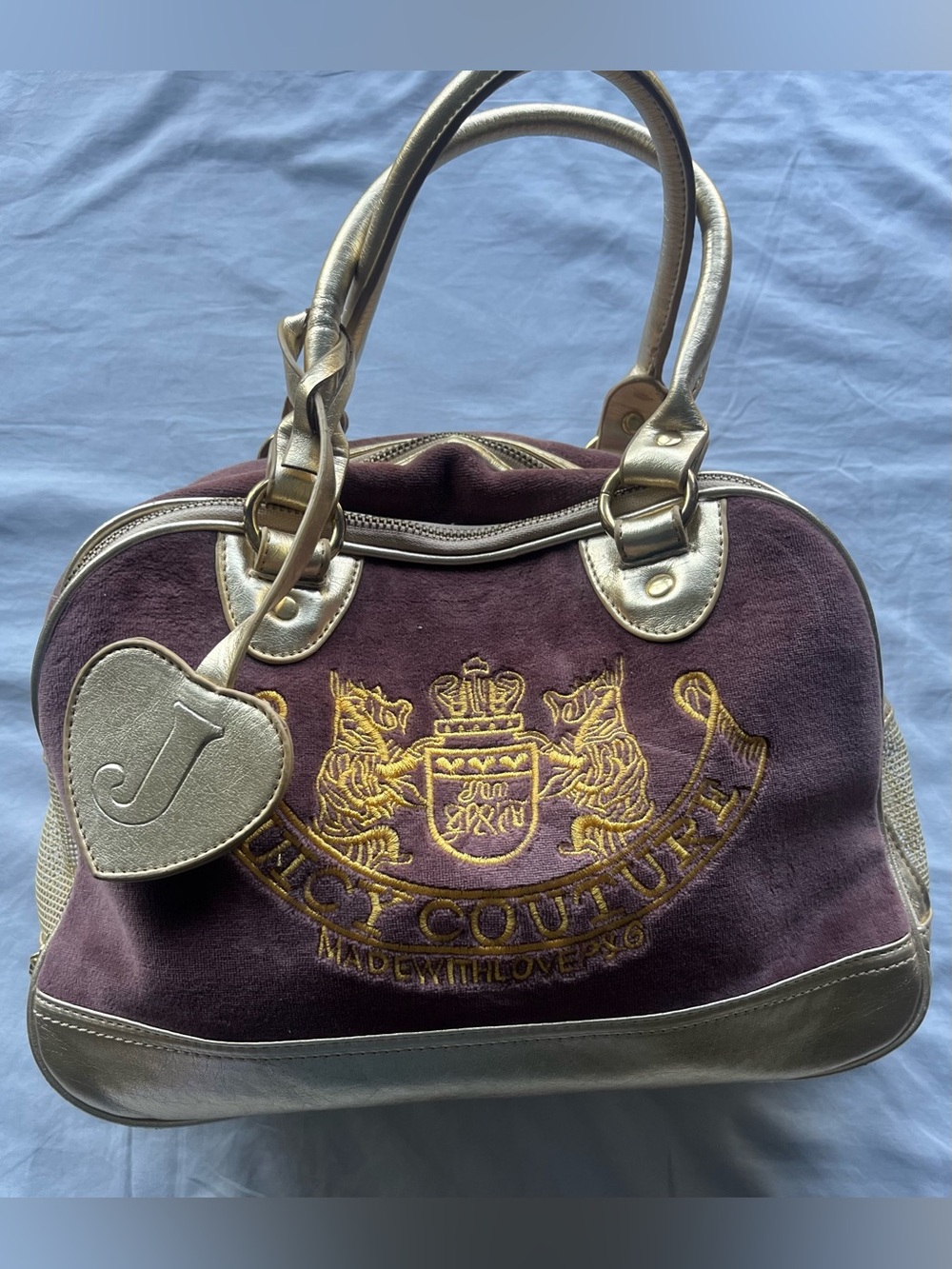 Vintage Y2K Juicy Couture Brown Velour Bowler Purse Gold Leather Heart Tag Rare